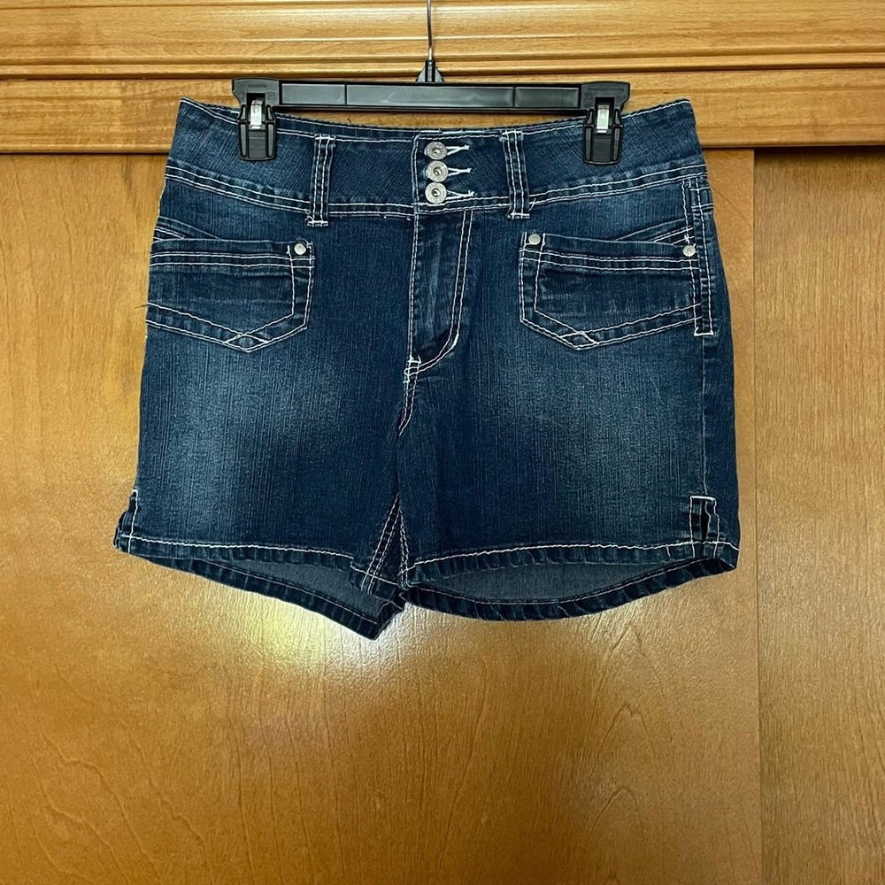 Angels Y2K dark wash denim mini jean shorts size 10